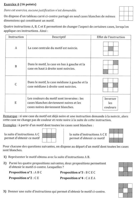 Exercice brevet : Utiliser les Instructions d’un Algorithme pour Obtenir un Motif Exercice brevet : Utiliser les Instructions d’un Algorithme pour Obtenir un Motif