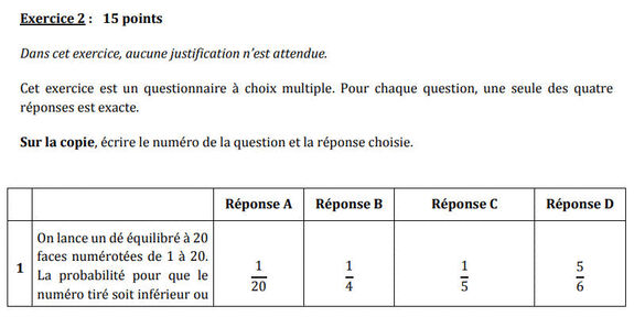 Exercice brevet : Calculer une Probabilité avec un Dé Équilibré à 20 Faces Exercice brevet : Calculer une Probabilité avec un Dé Équilibré à 20 Faces
