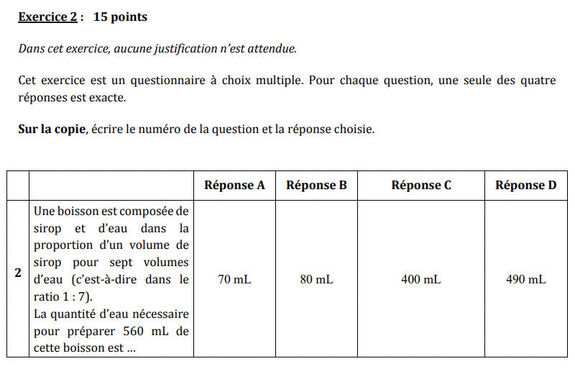 Exercice brevet : Calculer la Quantité d’Eau d’une Boisson à partir d’un Ratio Exercice brevet : Calculer la Quantité d’Eau d’une Boisson à partir d’un Ratio