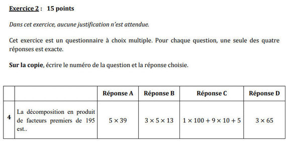 Exercice brevet : Décomposer 195 en Produit de Facteurs Premiers Exercice brevet : Décomposer 195 en Produit de Facteurs Premiers