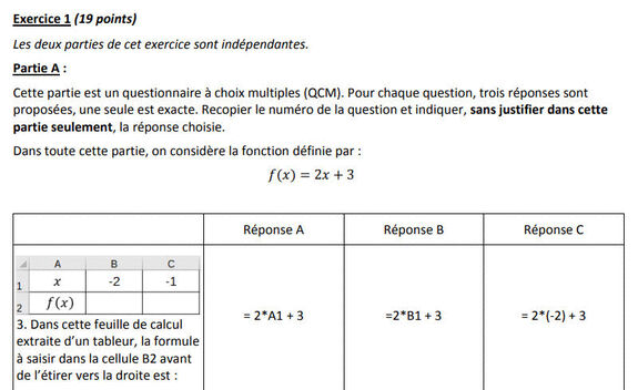 Exercice brevet : Tableur : Saisir la Formule d’une Fonction Affine Exercice brevet : Tableur : Saisir la Formule d’une Fonction Affine