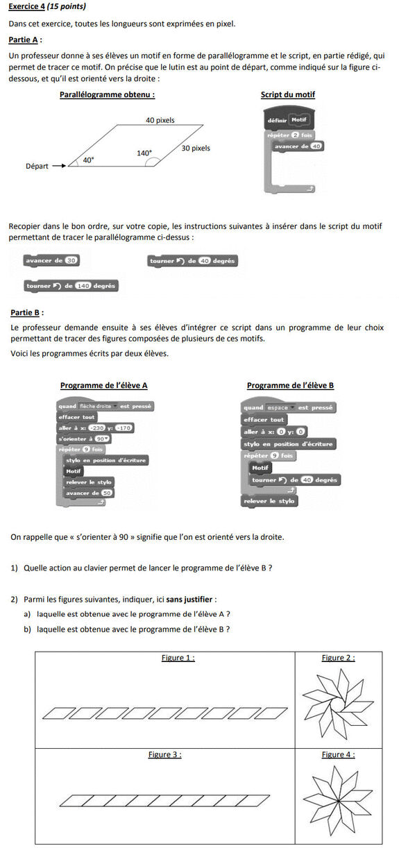 Exercice brevet : Utiliser un Script Scratch pour Tracer des Parallélogrammes Exercice brevet : Utiliser un Script Scratch pour Tracer des Parallélogrammes