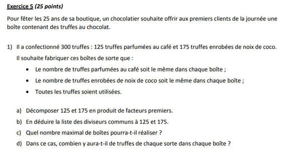 Exercice brevet : Diviser des Truffes au Chocolat dans des Boîtes Exercice brevet : Diviser des Truffes au Chocolat dans des Boîtes