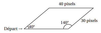 Motif d'un parallélogramme tracé avec un script Scratch