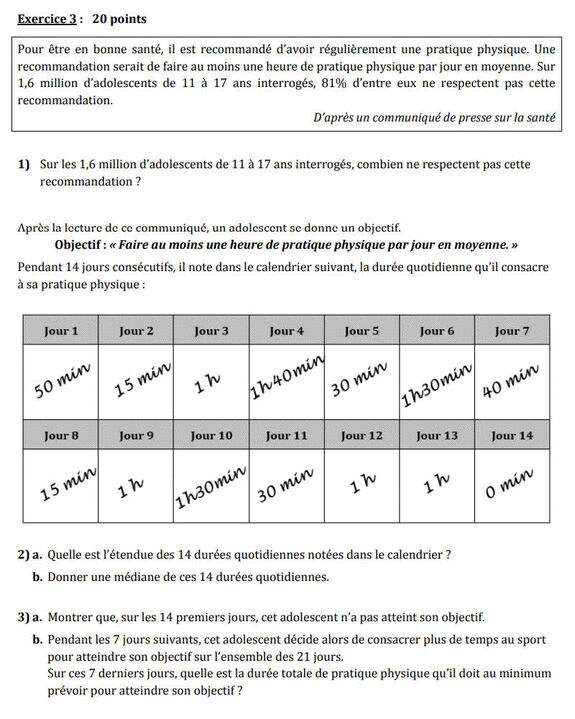 Exercice 3 du Brevet Amérique du Nord 3 juin 2022