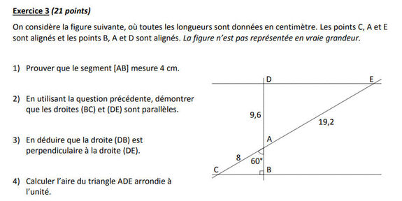 Exercice 3 du Brevet Centres Étrangers 14 juin 2022