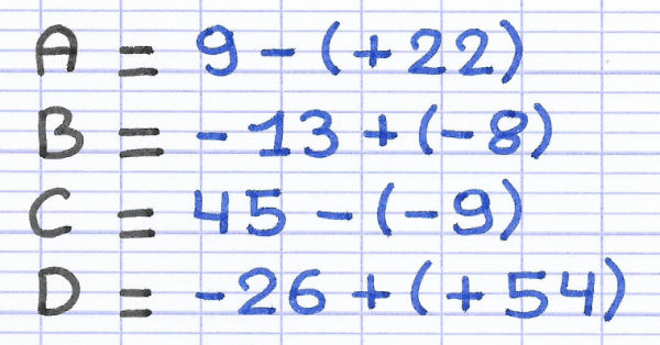 Exercice sur l'addition et la soustraction de nombres relatifs