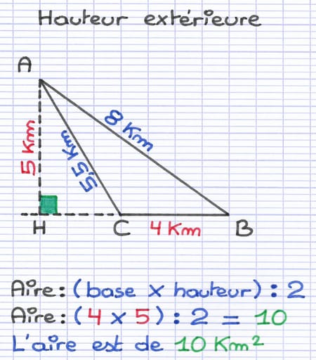 Hauteur extérieure d’un triangle avec un angle obtus