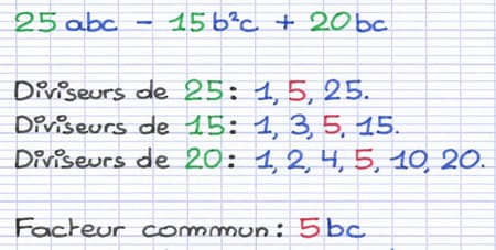 Trouver un facteur commun composé de lettres et un nombre