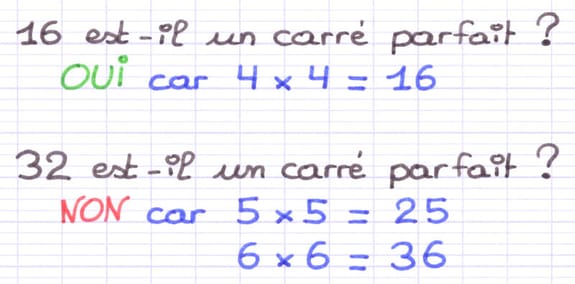 Technique pour reconnaître un carré parfait