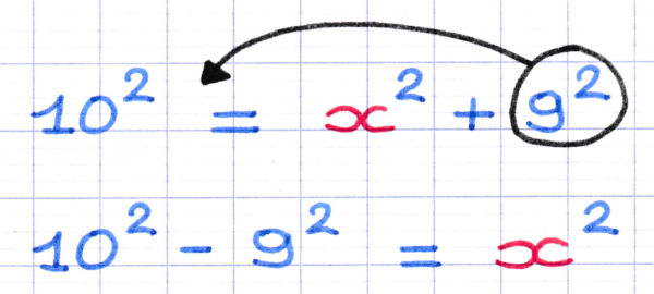 Déplacement pour isoler l'inconnue dans l'équation de Pythagore