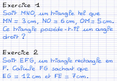 Exercice pour différencier le théorème de Pythagore et sa réciproque