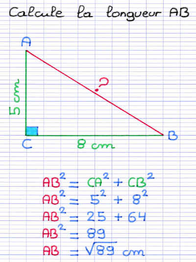 Théorème de Pythagore pour trouver la longueur d'un côté d'un triangle rectangle