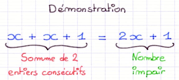Démonstration: la somme de 2 entiers consécutifs est impaire