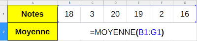 Calcul d’une moyenne dans un tableur organisé en lignes Calcul d’une moyenne dans un tableur organisé en lignes