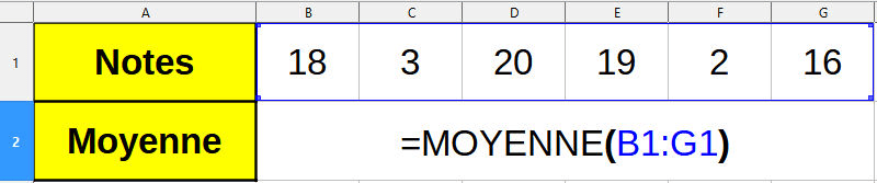 Calcul d'une moyenne dans un tableur organisé en lignes