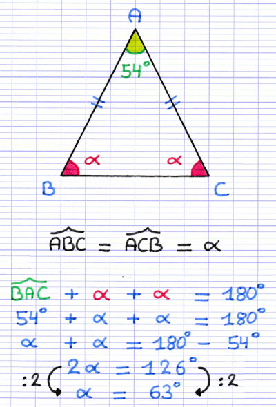 Calcul des angles à la base d'un triangle isocèle