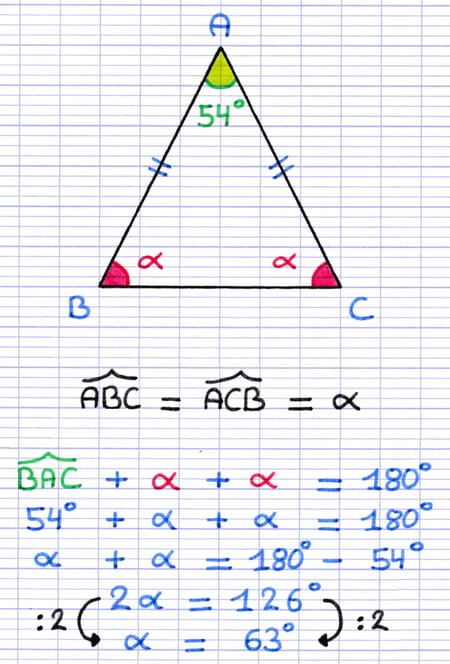 Calcul des angles à la base d’un triangle isocèle Calcul des angles à la base d’un triangle isocèle