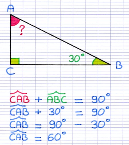 Calcul du deuxième angle aigu d’un triangle rectangle Calcul du deuxième angle aigu d’un triangle rectangle