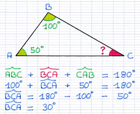Calcul d’un troisième angle avec la somme des angles d’un triangle quelconque Calcul d’un troisième angle avec la somme des angles d’un triangle quelconque