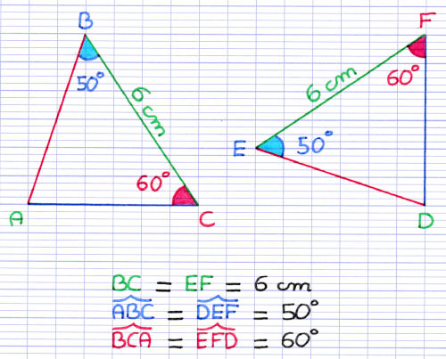 Cas d'égalité des triangles ACA: 1 côté entre 2 angles