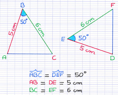 Cas d'égalité des triangles CAC: 1 angle entre 2 côtés