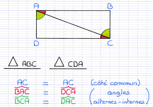 Démonstration que les 2 triangles sont égaux avec le cas d'égalité ACA