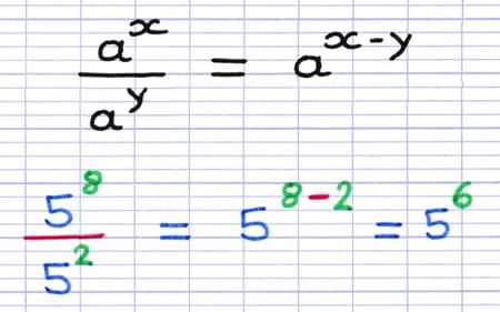 Formule et exemple du quotient de puissances dont la base est identique Formule et exemple du quotient de puissances dont la base est identique