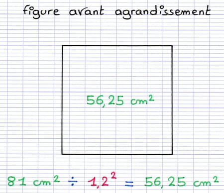 Division de l’aire d’une figure par un coefficient d’agrandissement au carré Division de l’aire d’une figure par un coefficient d’agrandissement au carré