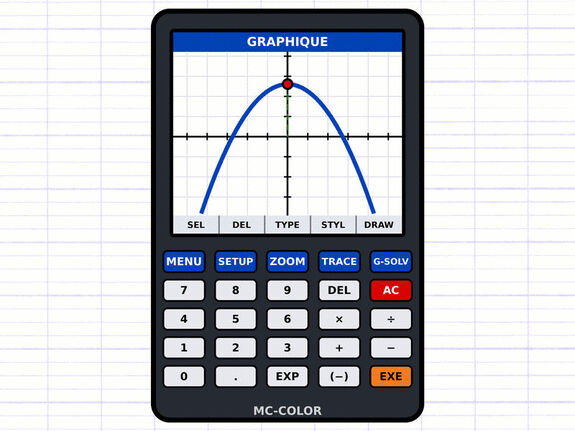 Calculatrice graphique affichant la représentation graphique d’une fonction.