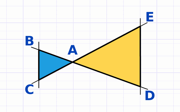 Configuration de Thalès papillon formée par les triangles ABC et ADE de sommet commun A.