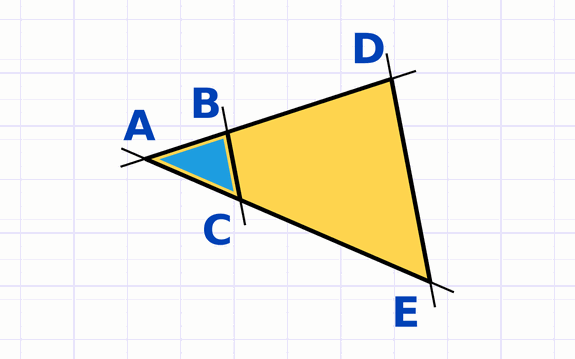 Configuration de Thalès emboîtée formée par les triangles ABC et ADE.