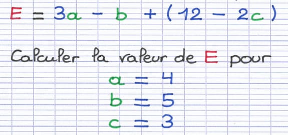 Exercice consistant à calculer une expression littérale Exercice consistant à calculer une expression littérale