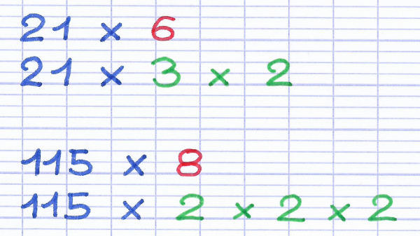 Dans la multiplication progressive, on peut transformer un facteur en multiplication