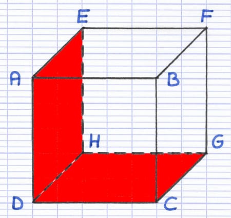Dans un cube, 2 faces non opposées sont perpendiculaires Dans un cube, 2 faces non opposées sont perpendiculaires