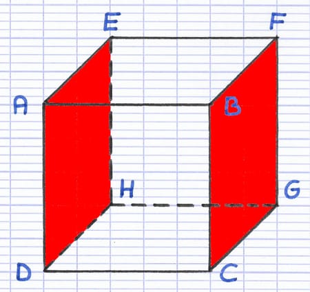 Dans un cube, 2 faces opposées sont parallèles Dans un cube, 2 faces opposées sont parallèles