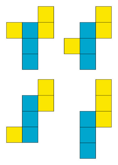 Tous les patrons du cube avec 3 carrés alignés