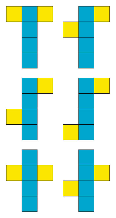 Tous les patrons du cube avec 4 carrés alignés