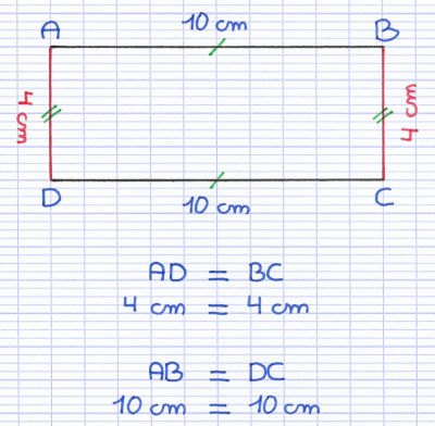 Les côtés opposés du rectangle sont parallèles et de même longueur