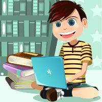 Un garçon révise ses mathématiques sur son ordinateur portable Un garçon révise ses mathématiques sur son ordinateur portable