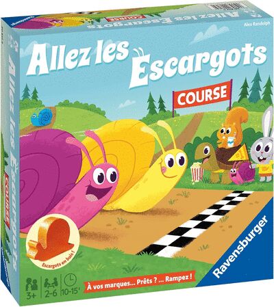 Boîte du jeu de plateau Allez les escargots.